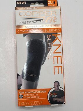 XL Copper Fit Freedom Copper Infused Compression Black Knee Sleeve Adult New